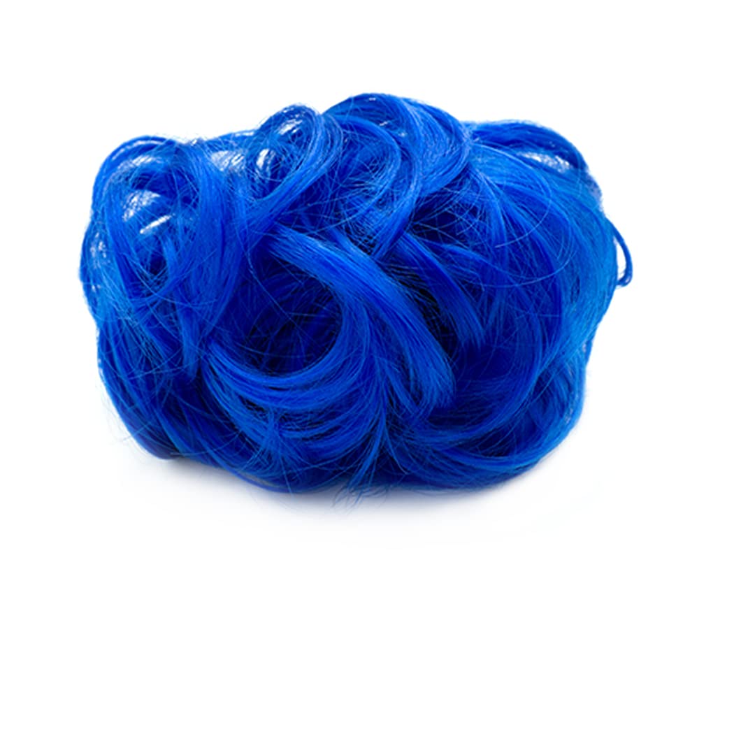 Moño desordenado, rizado azul, ondulado, extensión de moño sintético para mujeres y niñas, 1 unidad