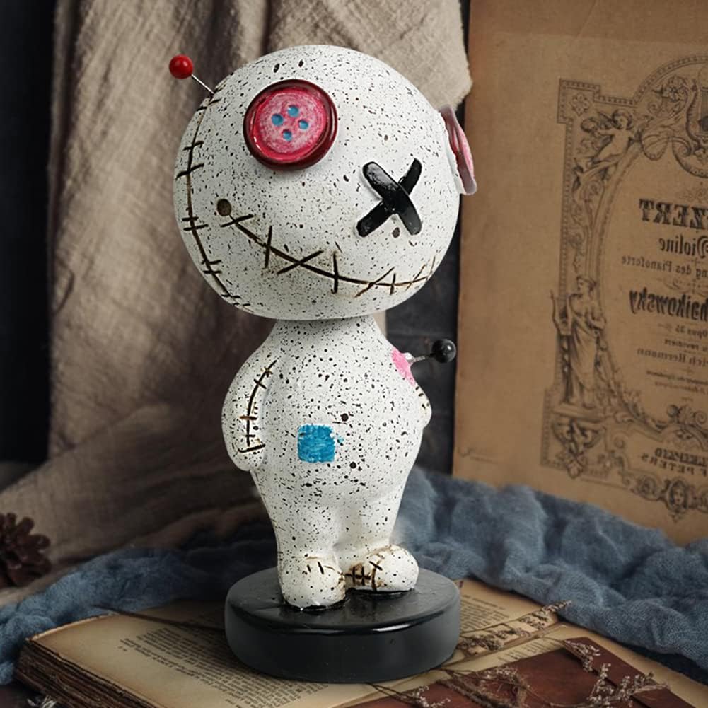 Adorno de cabeza temblorosa de Halloween, muñeca de vudú con base, decoración de tablero de instrumentos de automóvil, figura de vudú de terror,