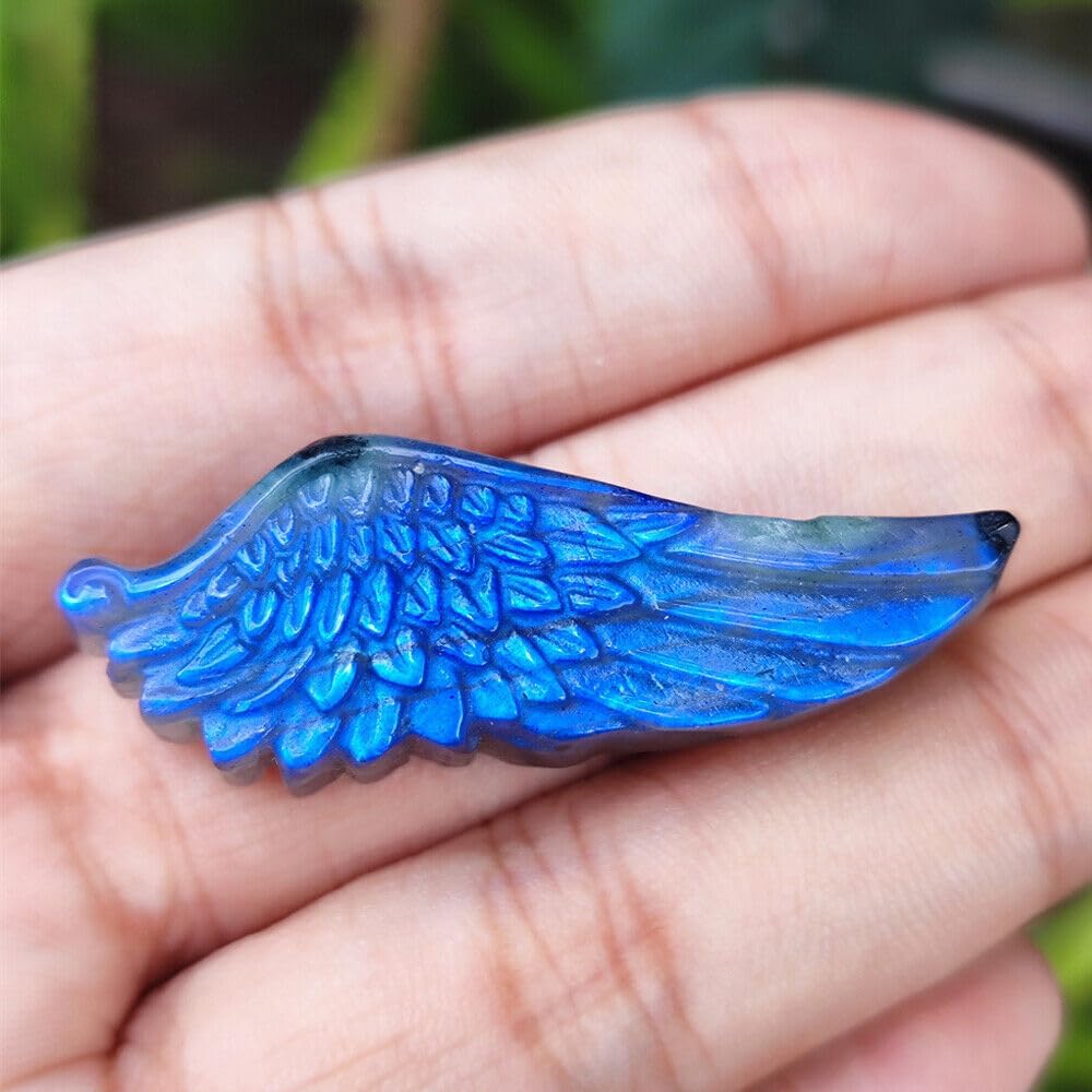 TEAMWILL Labradorita natural tallada a mano, ángel de media ala, cristal de cuarzo, curación de Reiki, figuras coleccionables, regalo de arte
