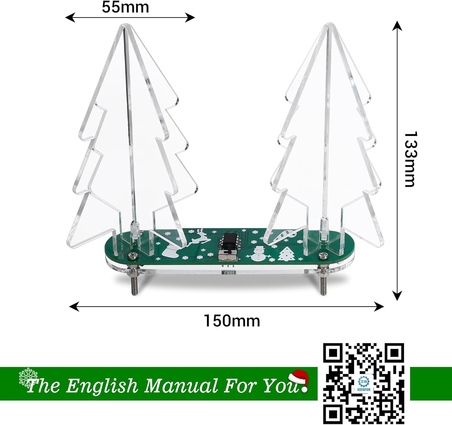 Icstation Kit de práctica de soldadura, kit de soldadura de árbol de Navidad 3D con 2 árboles de Navidad, luces LED intermitentes, proyecto de