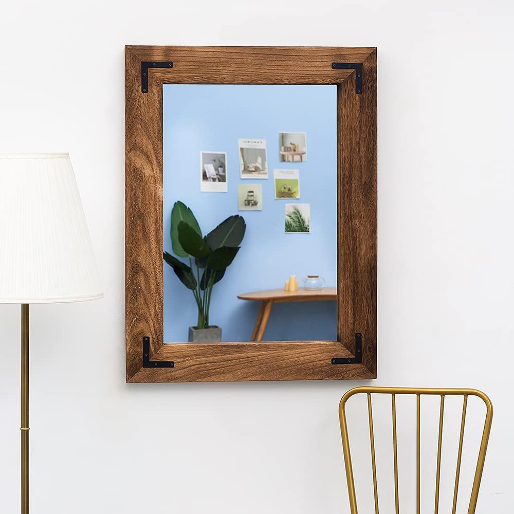 YOSHOOT Espejo de pared con marco de madera rústica, espejo de tocador de baño de madera natural para decoración de granja, colgante vertical u