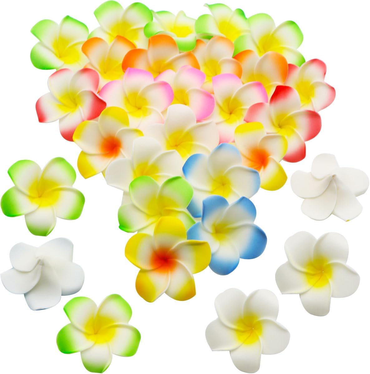 40 piezas de 1.6 pulgadas de espuma artificial hawaiana de plumeria para el cabello, decoración de playa para novia, boda, fiesta, playa, 4 colores