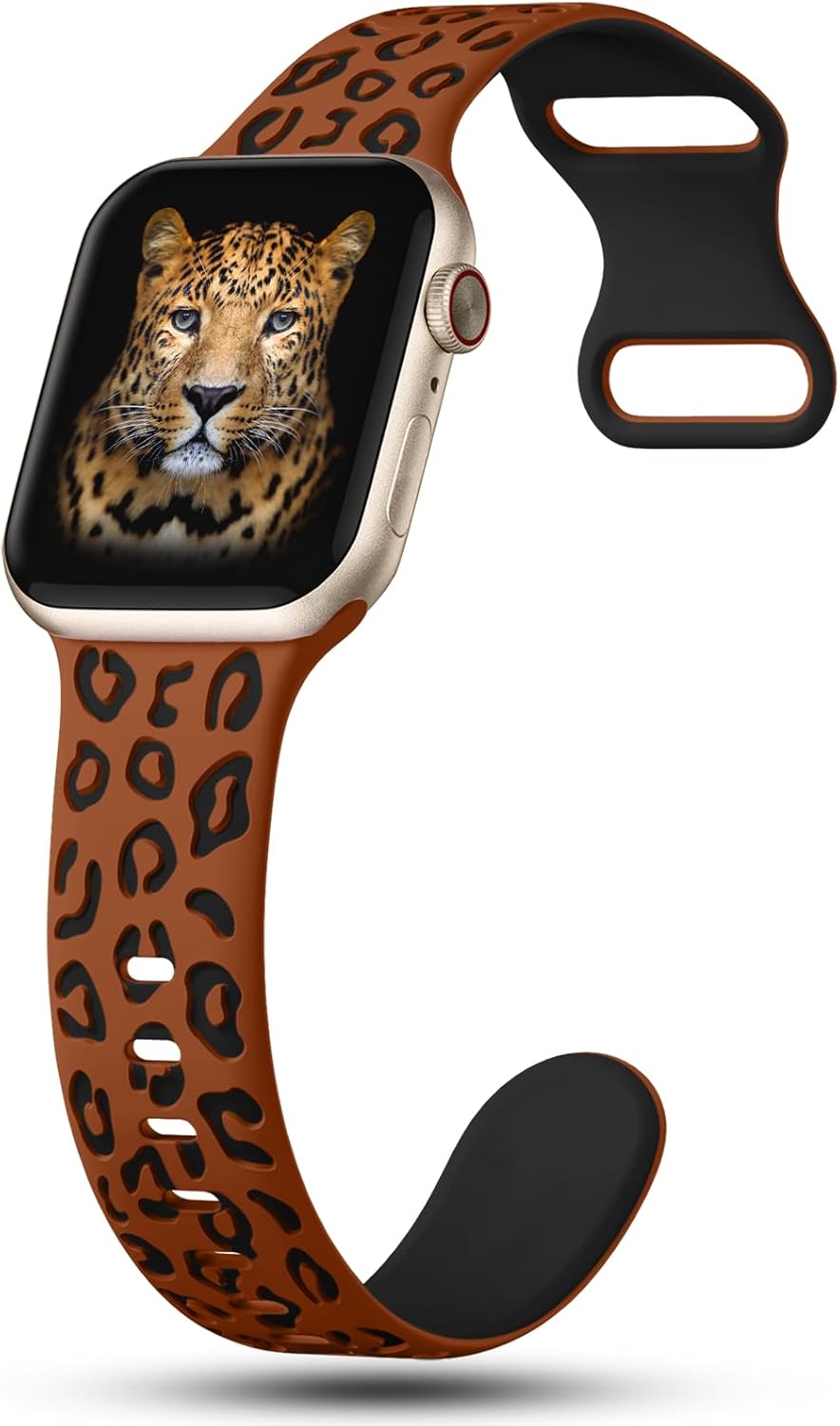 CreateGreat Correas de dos tonos grabadas de leopardo compatibles con Apple Watch Band de 1.61, 1.57, 1.49, 1.77, 1.73 y 1.65 pulgadas para mujer,