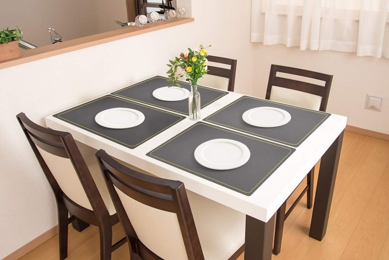 WEHVKEI – Juego de 4 manteles individuales grises impermeables, lavables para interiores, mesa de comedor, hogar, cocina, cena, manteles