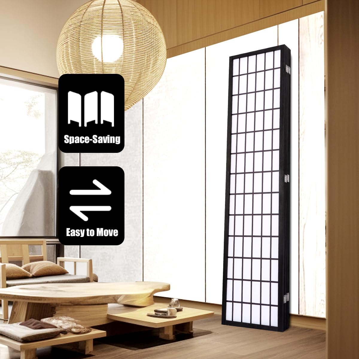 JVVMNJLK Divisor de habitación Oriental Shoji – Divisor de habitación de 6 paneles, divisor para separación de habitaciones, pantalla de privacidad