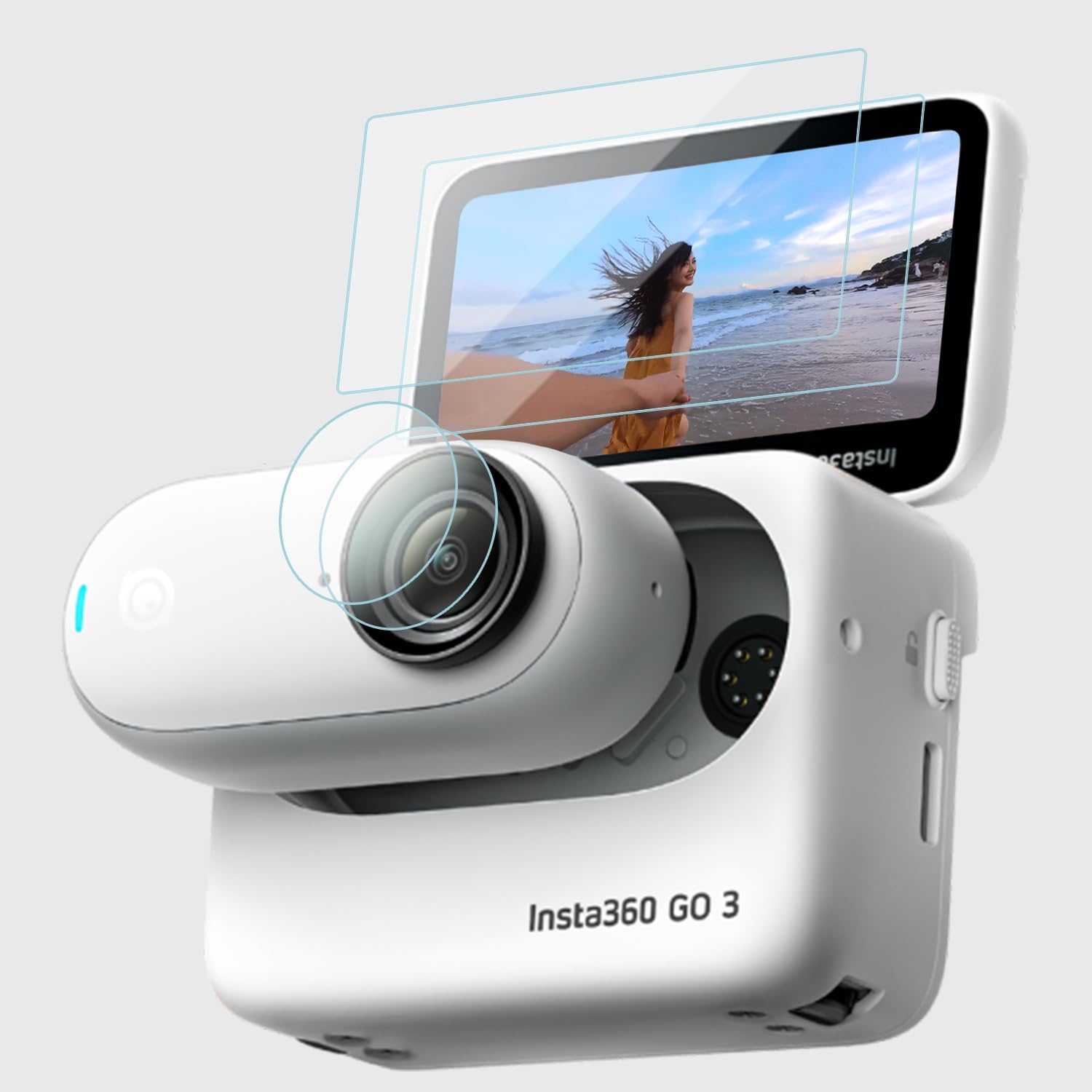 Miimall Paquete de 2+2 para Insta360 GO 3 Protector de pantalla y lente, alta transparencia, antiarañazos, ajuste cómodo, película protectora de