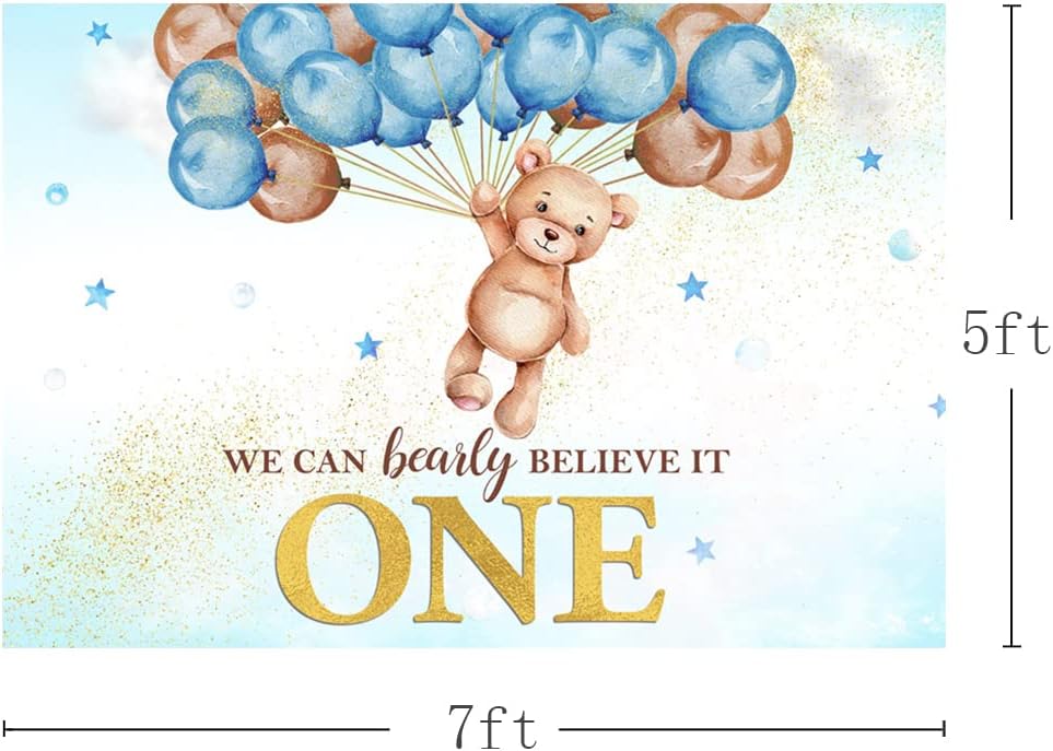 MEHOFOND Telón de fondo de oso de primer cumpleaños para niños, con texto en inglés We Can Bearly Believe It One Happy First Birthday, decoración de
