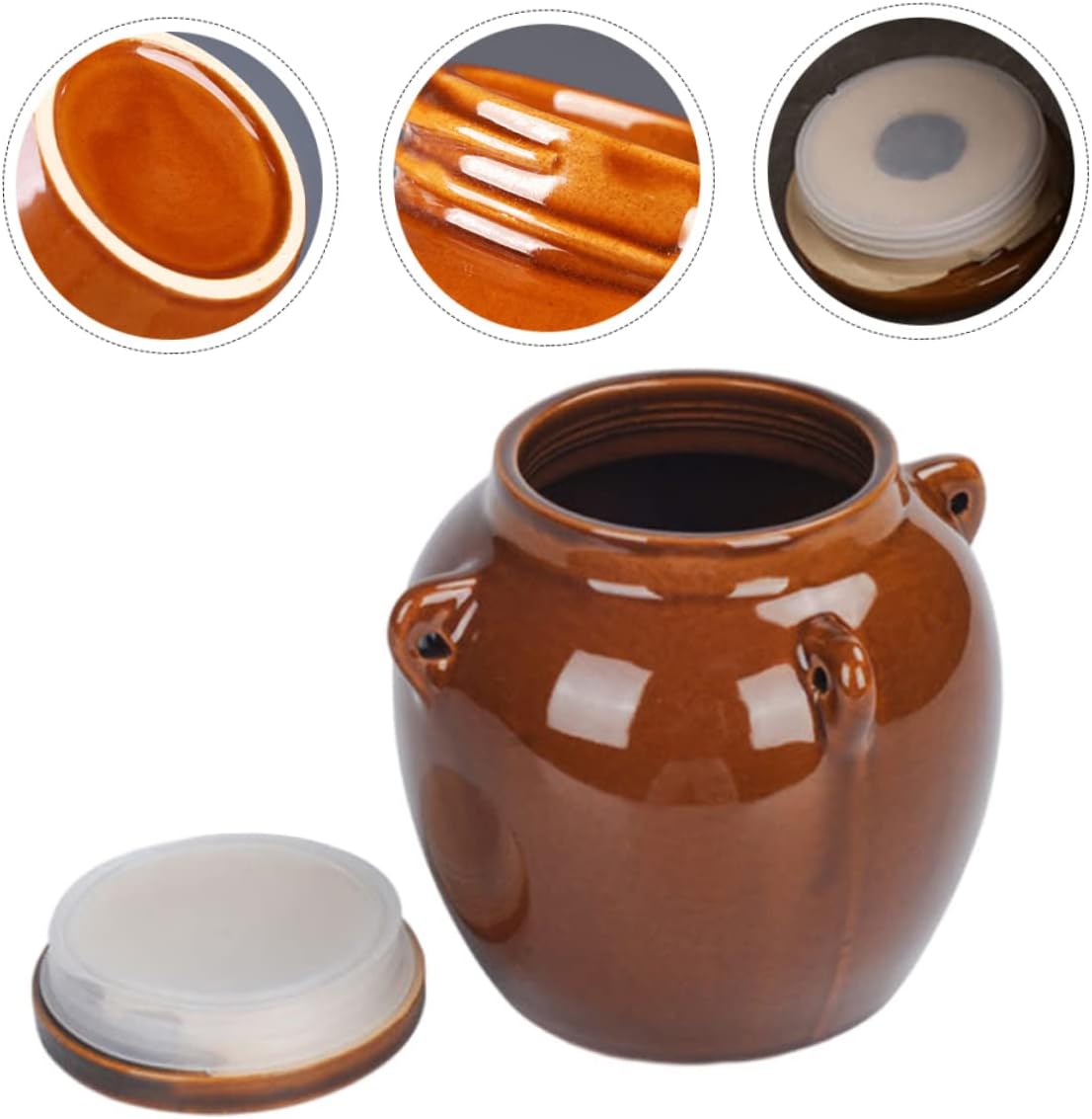 YARNOW Olla de decapado Tarro de cerámica hermético Kimchi coreano Recipientes de comida china con tapa Recipiente pequeño de cerámica Contenedores