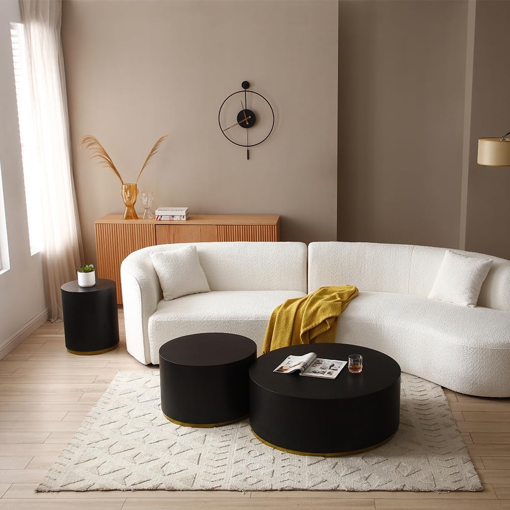 BSYEIO Mesa auxiliar moderna, mesa auxiliar redonda, pequeña mesa auxiliar de cama y mesita de noche con borde dorado para sala de estar y