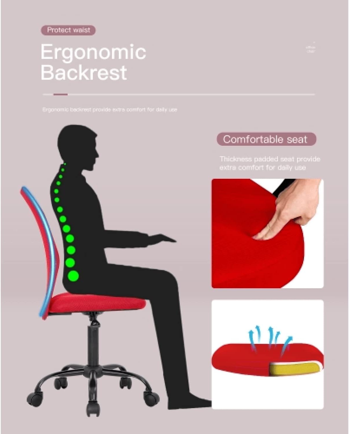 Silla de oficina sin brazos, silla de escritorio de malla, silla ergonómica para computadora con soporte lumbar, sillas ejecutivas giratorias