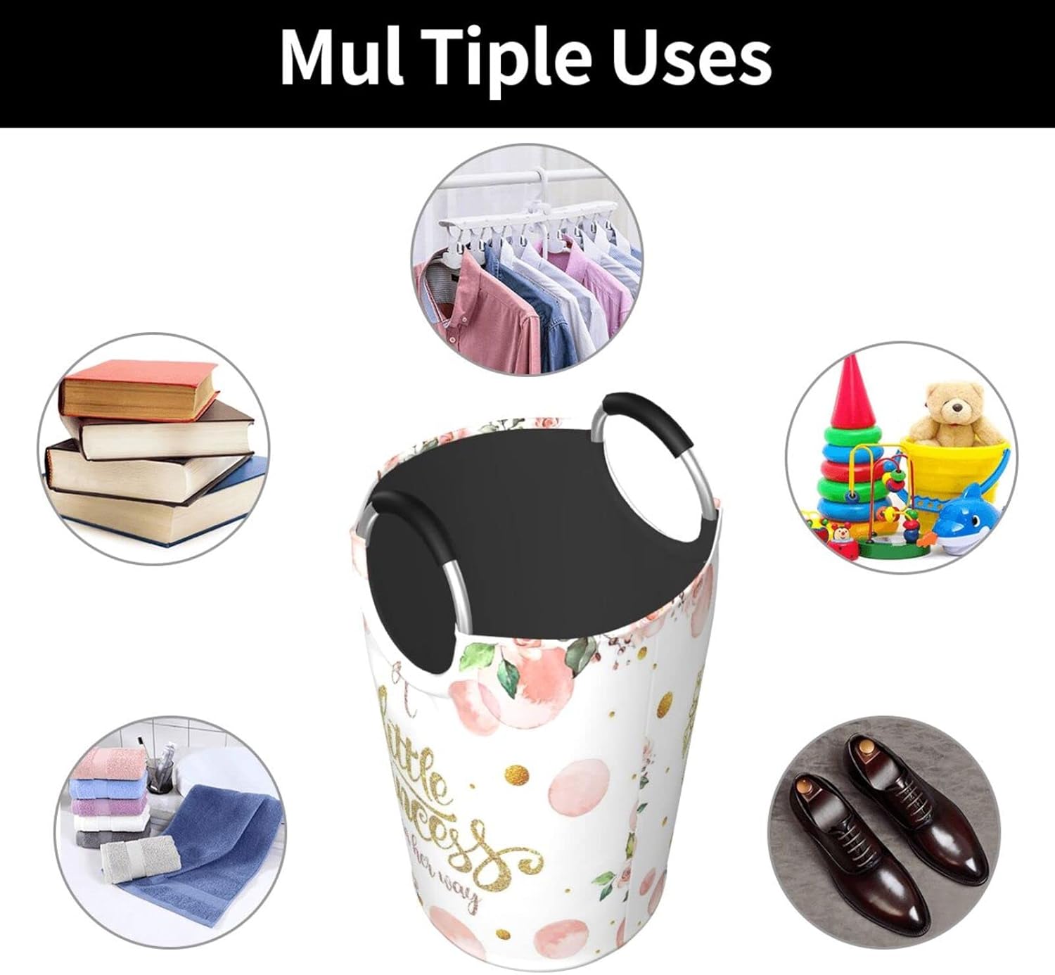 Cesta de ropa plegable duradera para ropa sucia, organizador de ropa sucia, corona dorada, rubor, rosa, floral, princesa, bebé niña