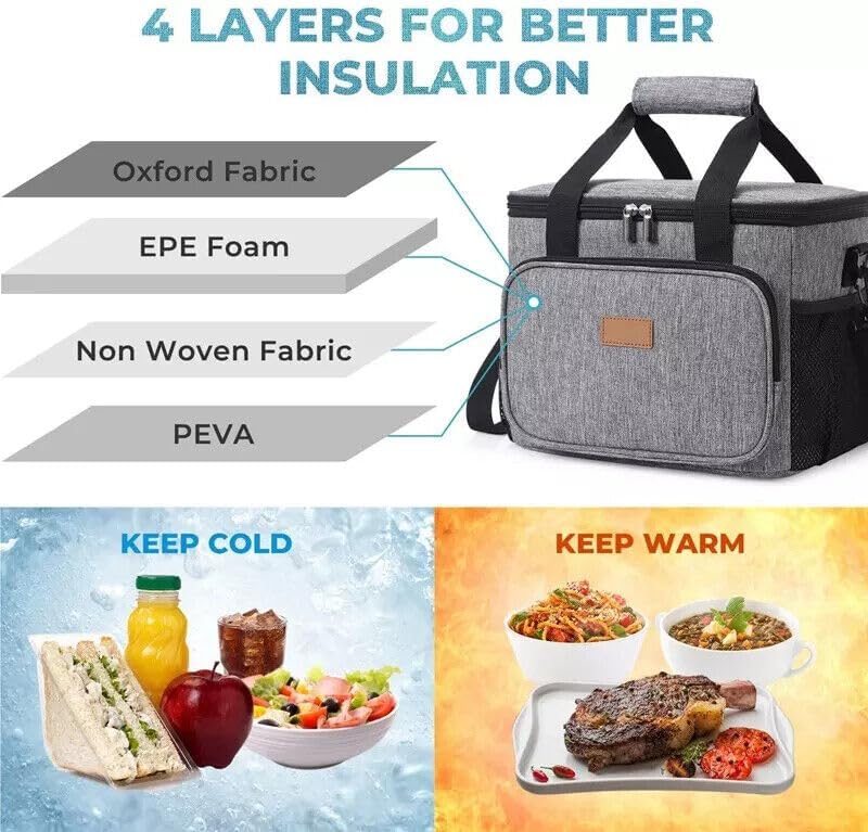 KD – Lonchera aislada, bolsa térmica portátil con capa aislante para picnic, playa, trabajo y viajes, almacenamiento caliente y frío, a prueba de