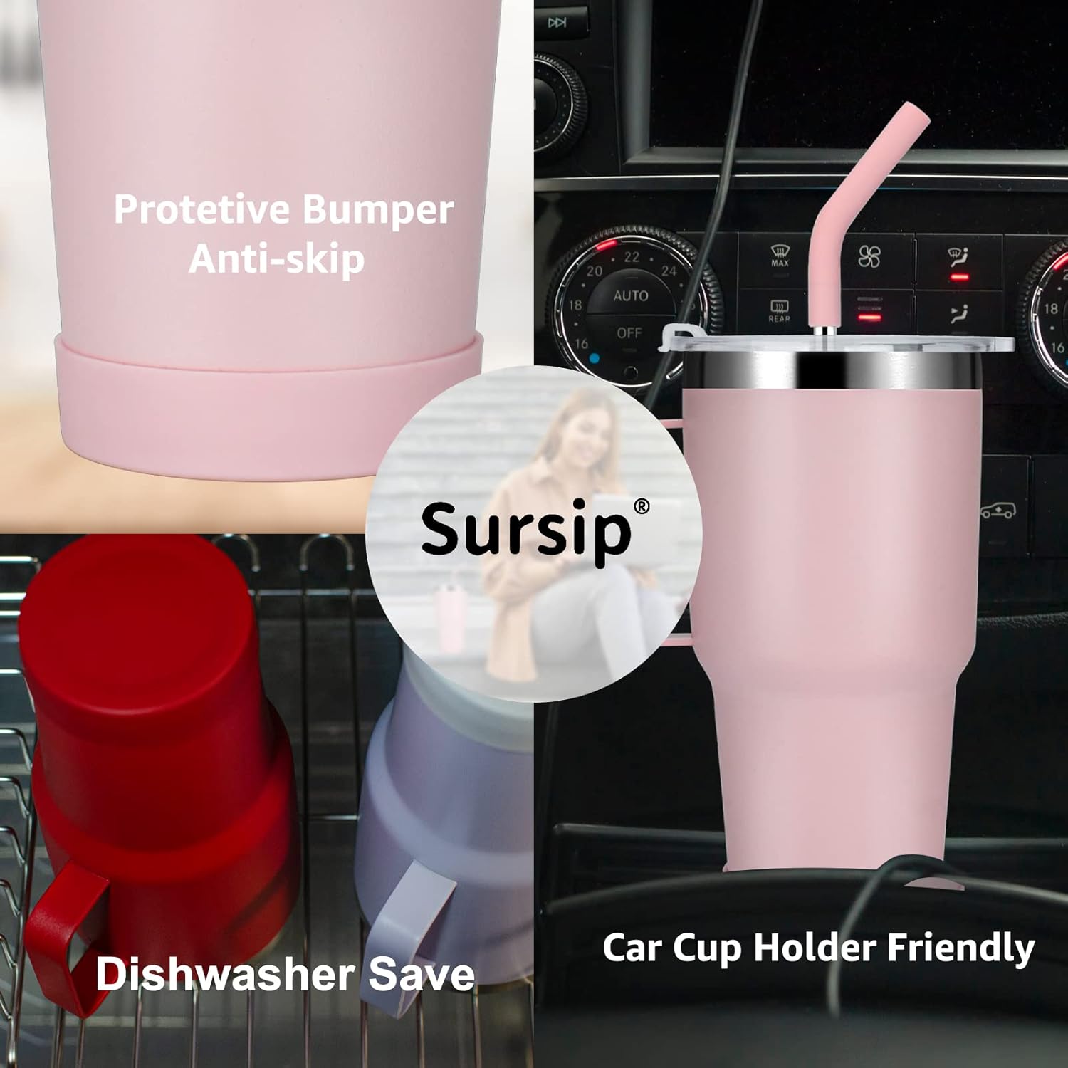 Sursip Taza aislada de 30 onzas con tapa y popote, vaso de acero inoxidable al vacío, mantiene el frío y el calor, sin BPA, a prueba de fugas, apto