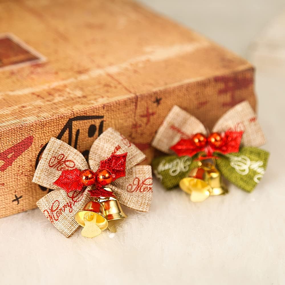 10 mini lazos de Navidad de 2 pulgadas, coronas de arpillera verde y rojo, lazos pequeños para decoración de árbol de Navidad para bodas, fiestas,