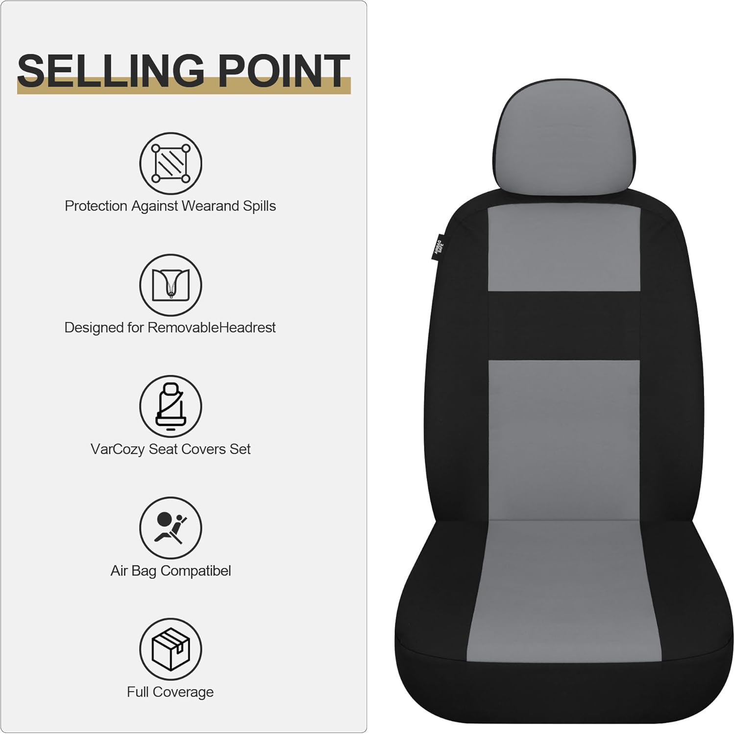Juego completo de fundas de asiento de automóvil, fundas de asiento de banco dividido delantero y trasero de tela transpirable para automóvil,