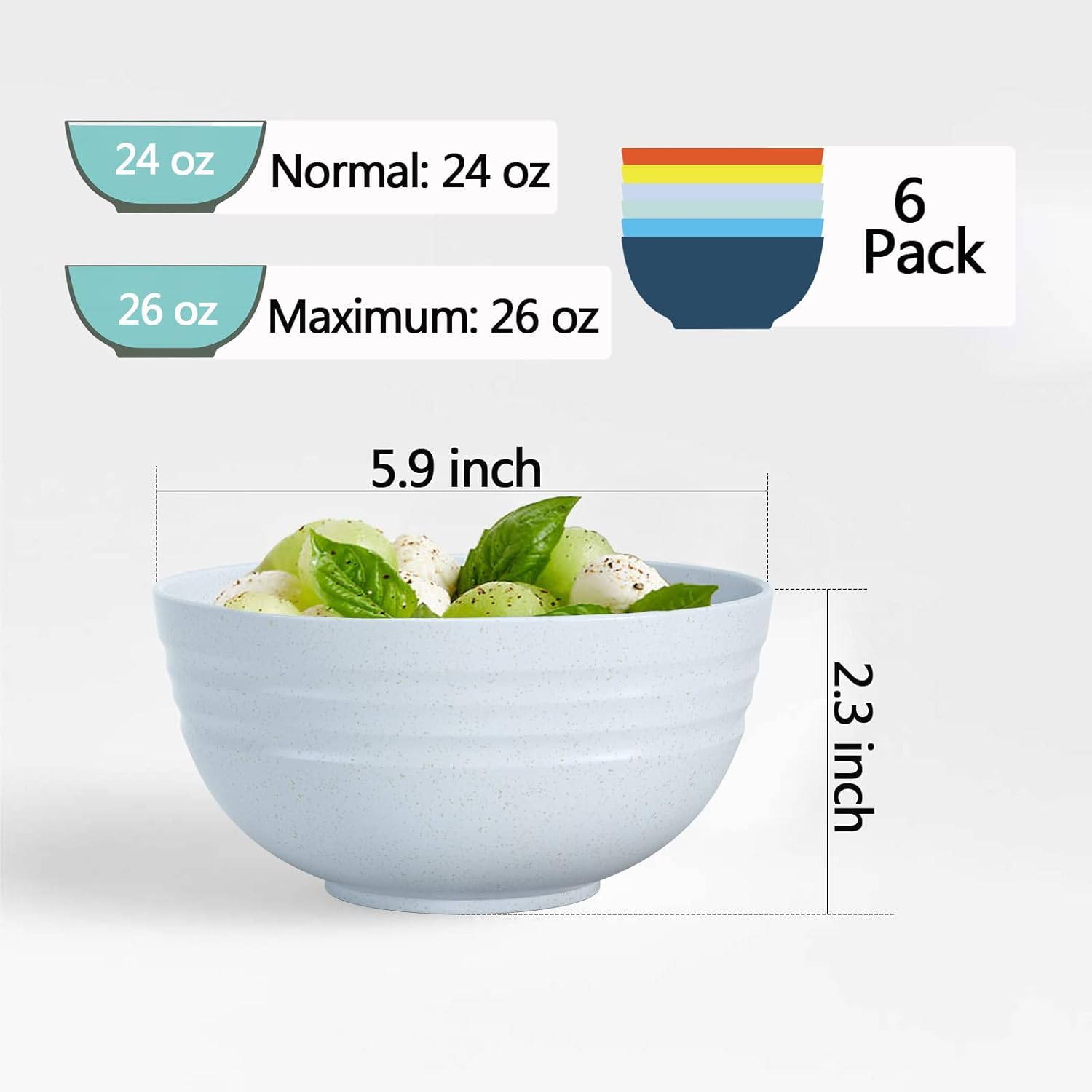 Homestockplus Juego de 6 cuencos de cereales irrompibles de 25 onzas, aptos para microondas y lavavajillas, sin BPA, para servir sopa, avena, pasta