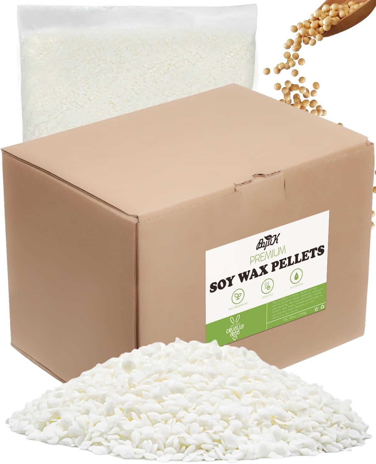 Cera de soja, cera natural para velas BOYUJK Premium, cera de soja 100% orgánica para fabricación de velas de granja, sin aditivos, inofensiva y
