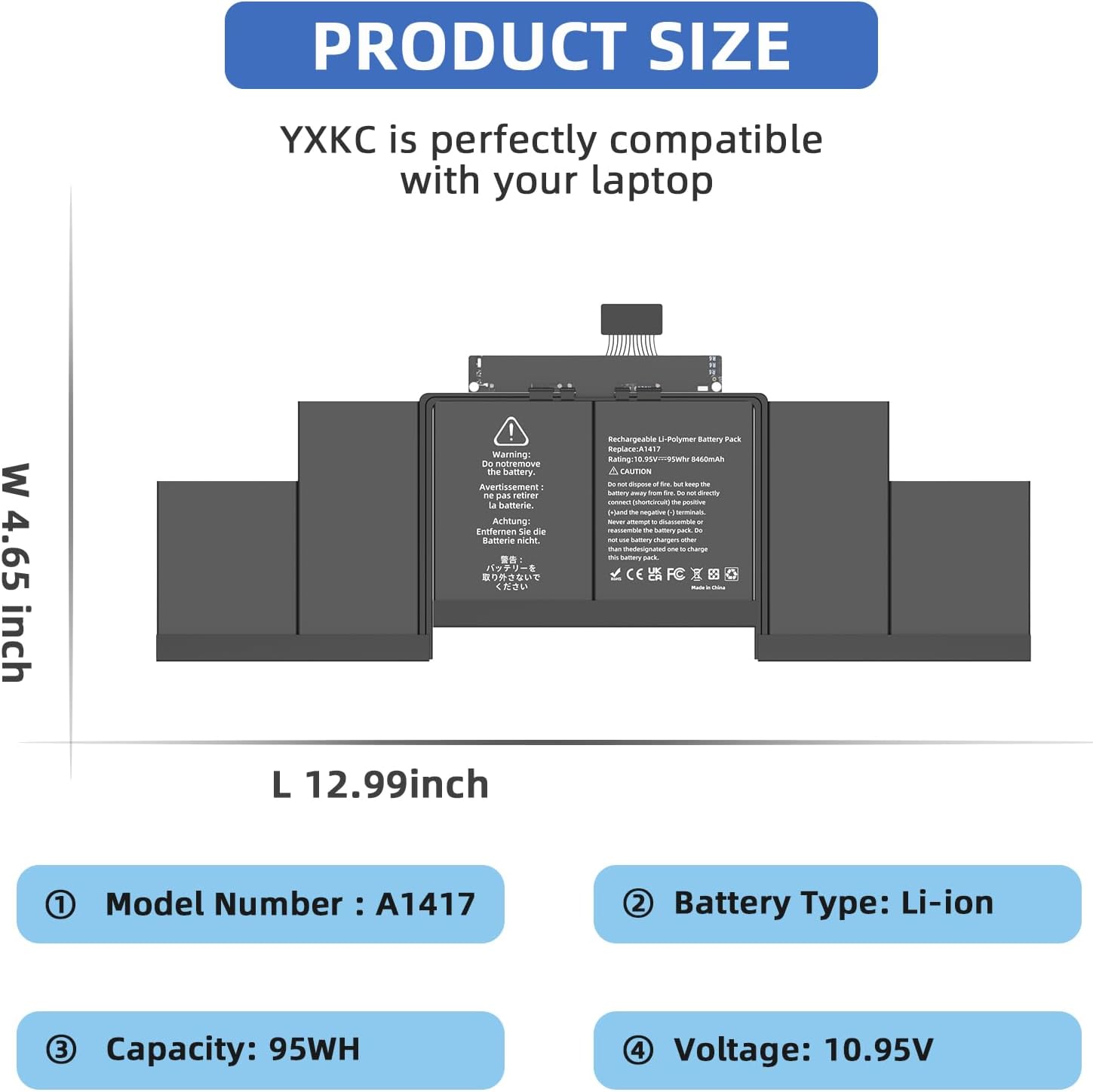 A1417 – Batería para portátil MacBook Pro 15 pulgadas Retina A1398 mediados de 2012 principios de 2013, compatible con ME665LLA MC976LLA ME664LLA