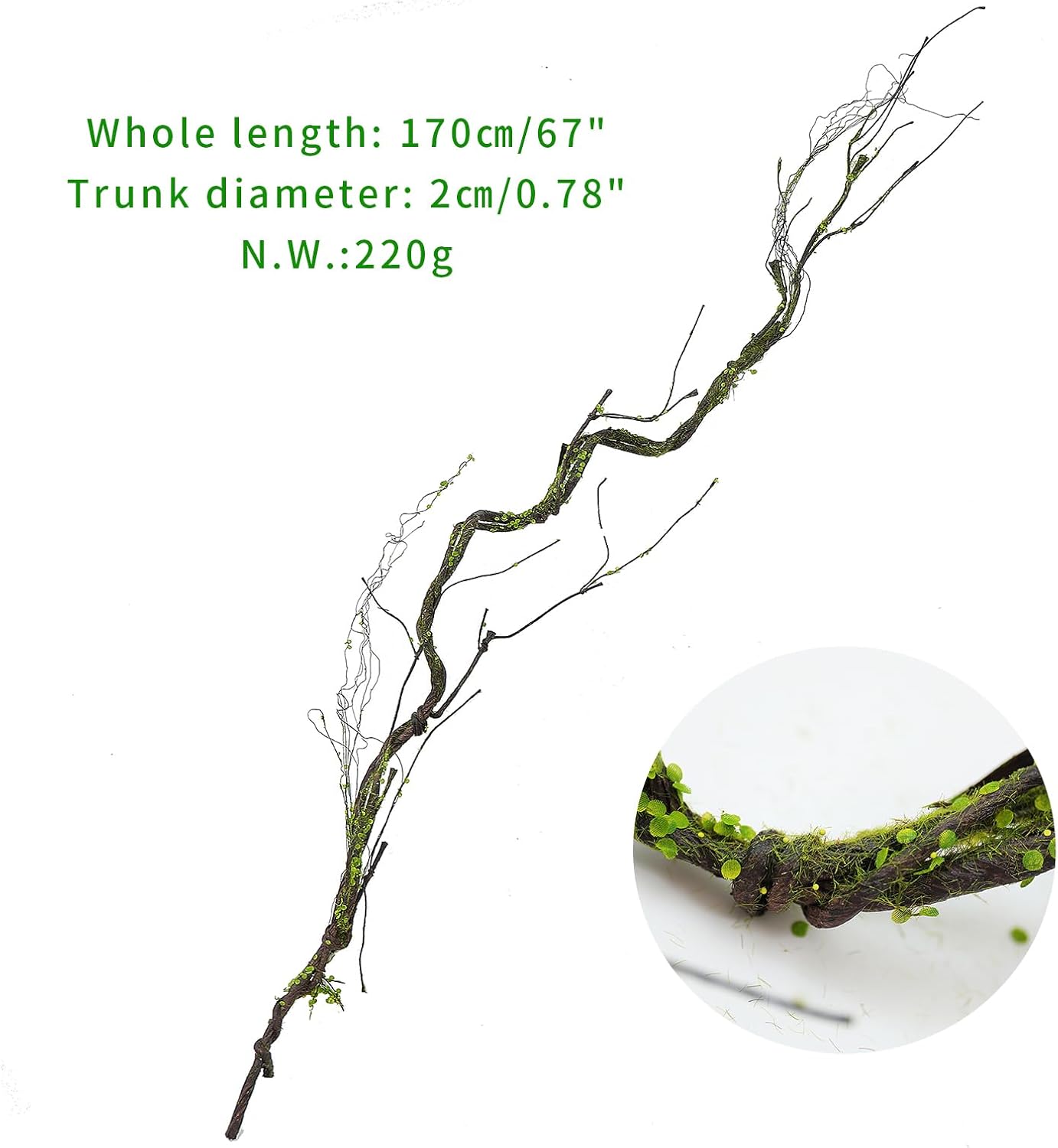 CONGZHANHH 2 ramas de árboles artificiales de 67 pulgadas para decoración, tronco de cerezo falso, enredaderas, ramitas de musgo, plantas para