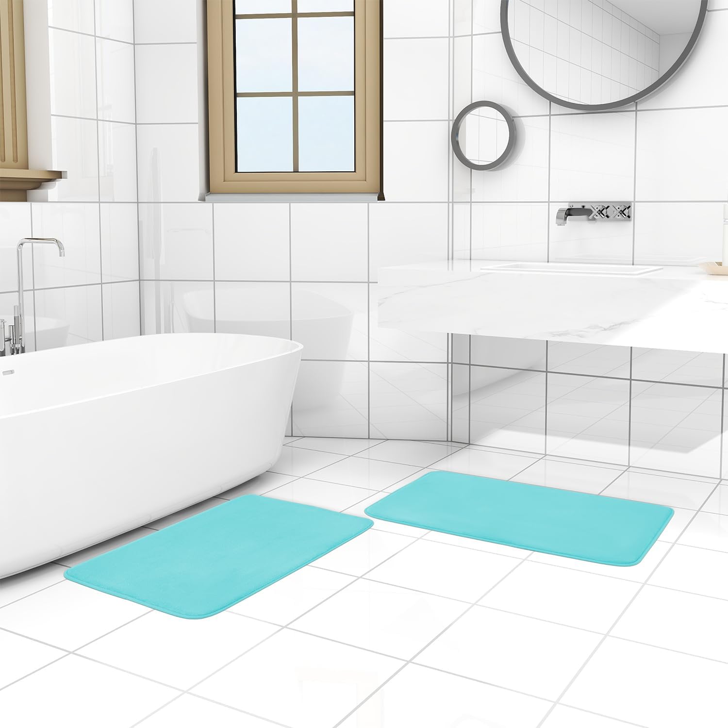 YIHOUSE Tapete de baño de espuma viscoelástica extra grueso, 20 x 32 pulgadas, color verde azulado, ultra suave, antideslizante, súper absorbente,