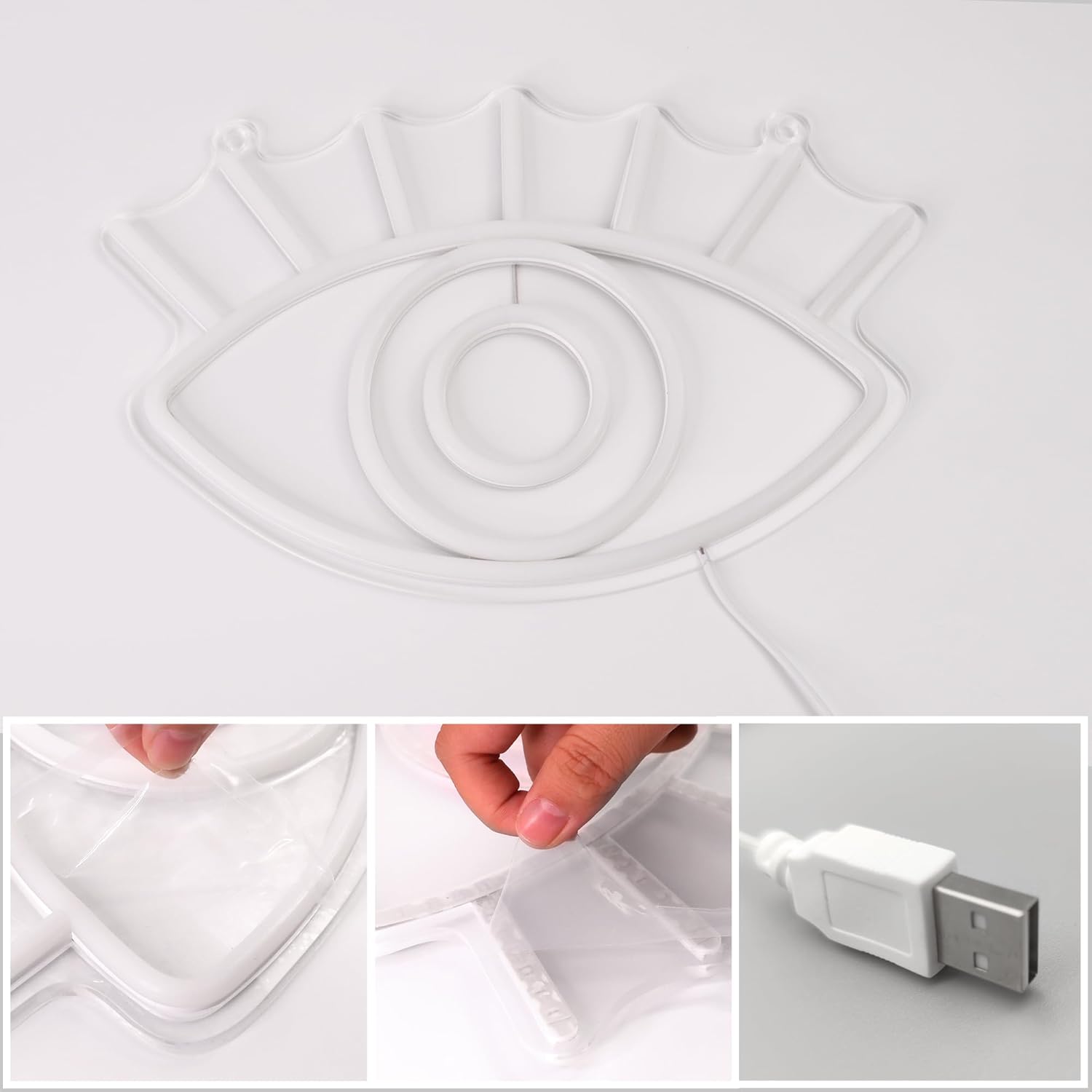 Attivolife Letrero de neón de ojos, luz nocturna decorativa azul malvado de ojo con alimentación USB, decoración de pared para dormitorio, sala de