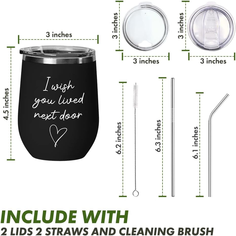 Bubble Hugs WItty – Vaso de vino negro de 12 onzas  Taza divertida con texto en inglés “I Wish You Lived Next Door” para mejor amigo