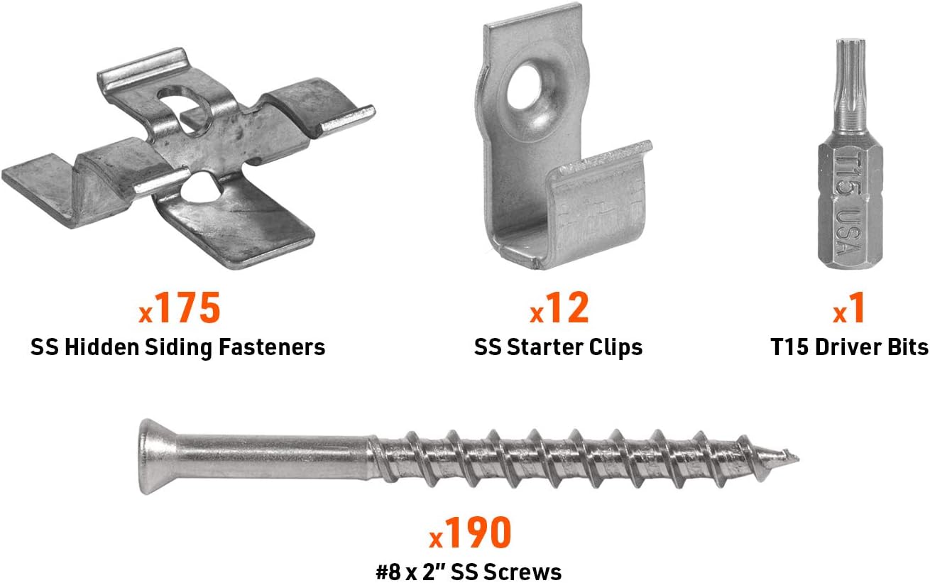 DeckWise Sujetadores laterales ocultos para maderas duras, incluye todo acero inoxidable sujetadores, clips de arranque, tornillos de 8 x 2 y broca