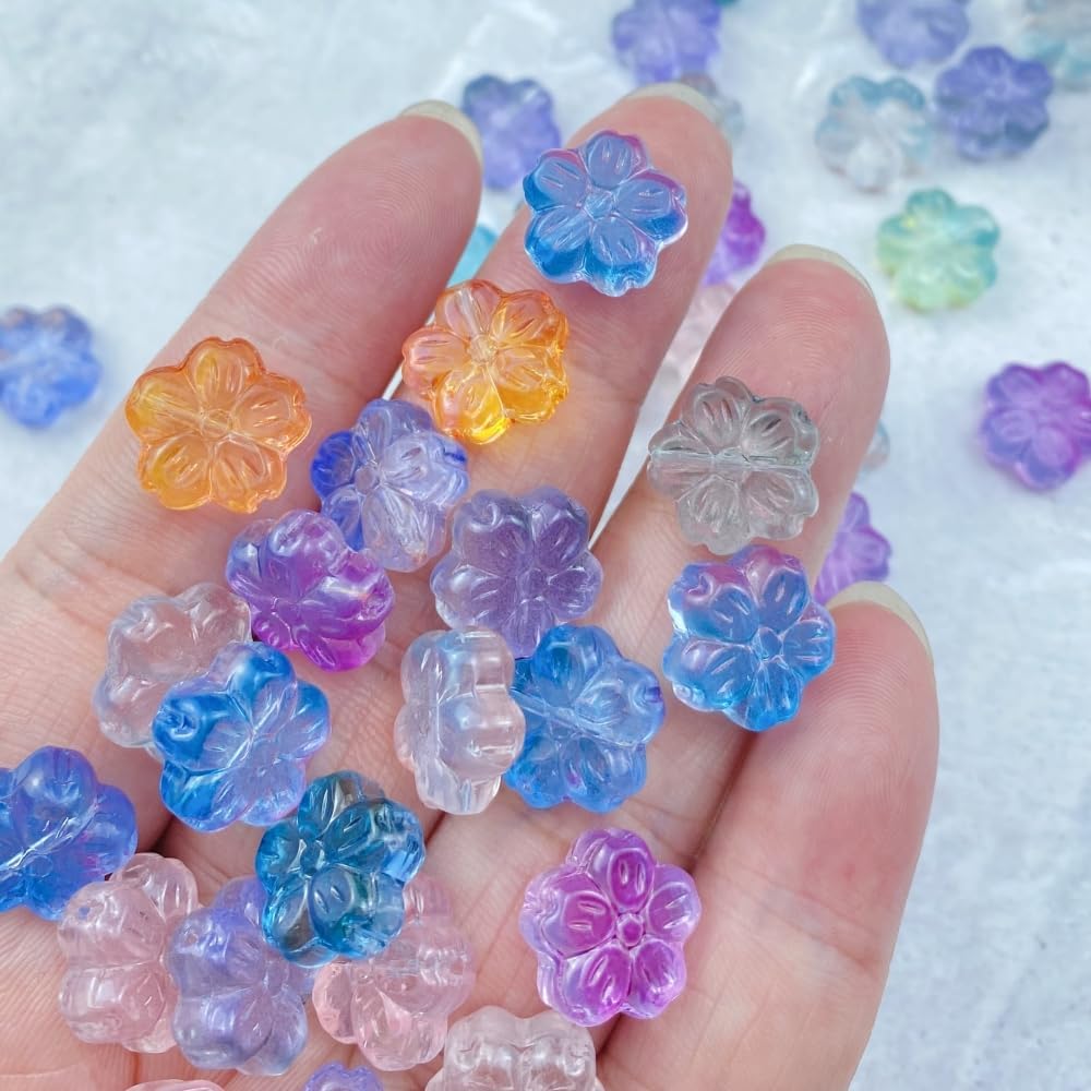 50 cuentas de cristal Sakura para hacer joyas, cuentas espaciadoras de vidrio Sakura, coloridas y lindas cuentas de Sakura para aretes, pulseras,