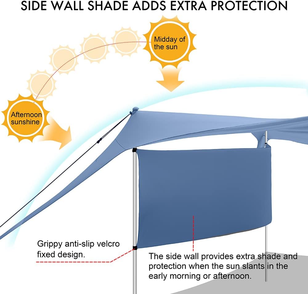 easierhike Parasol de playa con pantalla de pared lateral diseño resistente al viento, refugio solar UPF50+ anclajes portátiles para tienda de