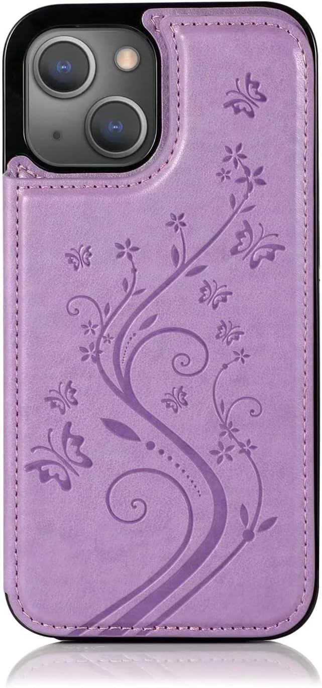 Funda compatible con iPhone 15 Plus de 6.7 pulgadas con protector de pantalla de vidrio templado y tarjetero con soporte para tarjetero, funda de