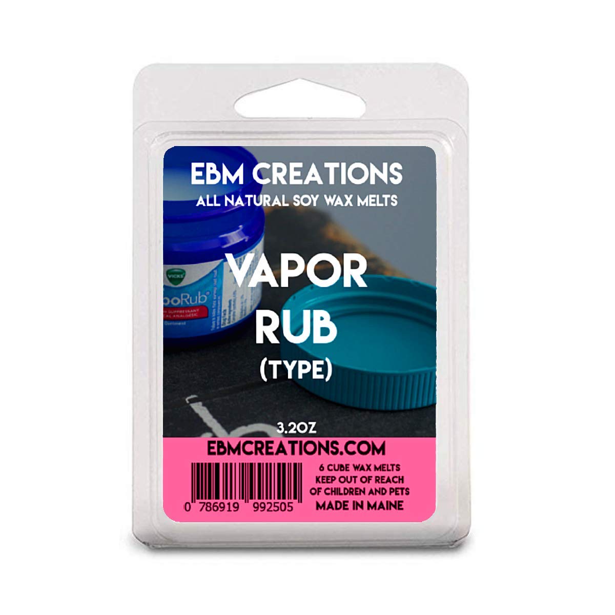 Vapor Rub (Type) – Scented All Natural Soy Wax Melts – 6 Cube Clamshell 3.2oz Highly Scented!
