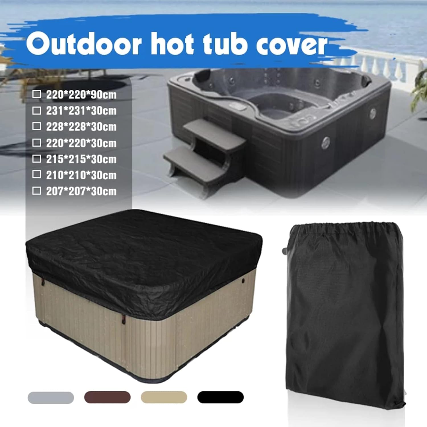 Cubierta cuadrada para bañera de hidromasaje, resistente al agua, 210D Oxford resistente a los rayos UV, protección a prueba de clima, para jardín,