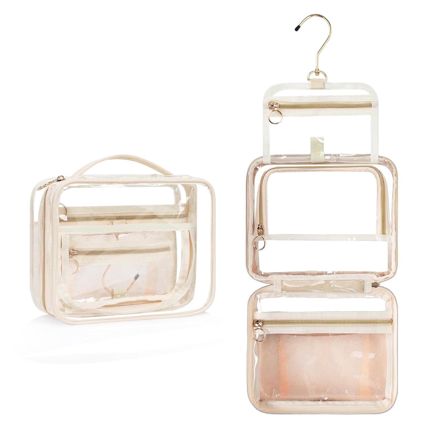 CUBETASTIC Bolsas de maquillaje transparentes, bolsa de aseo para artículos de tocador, bolsa de viaje colgante para artículos de tocador, 3
