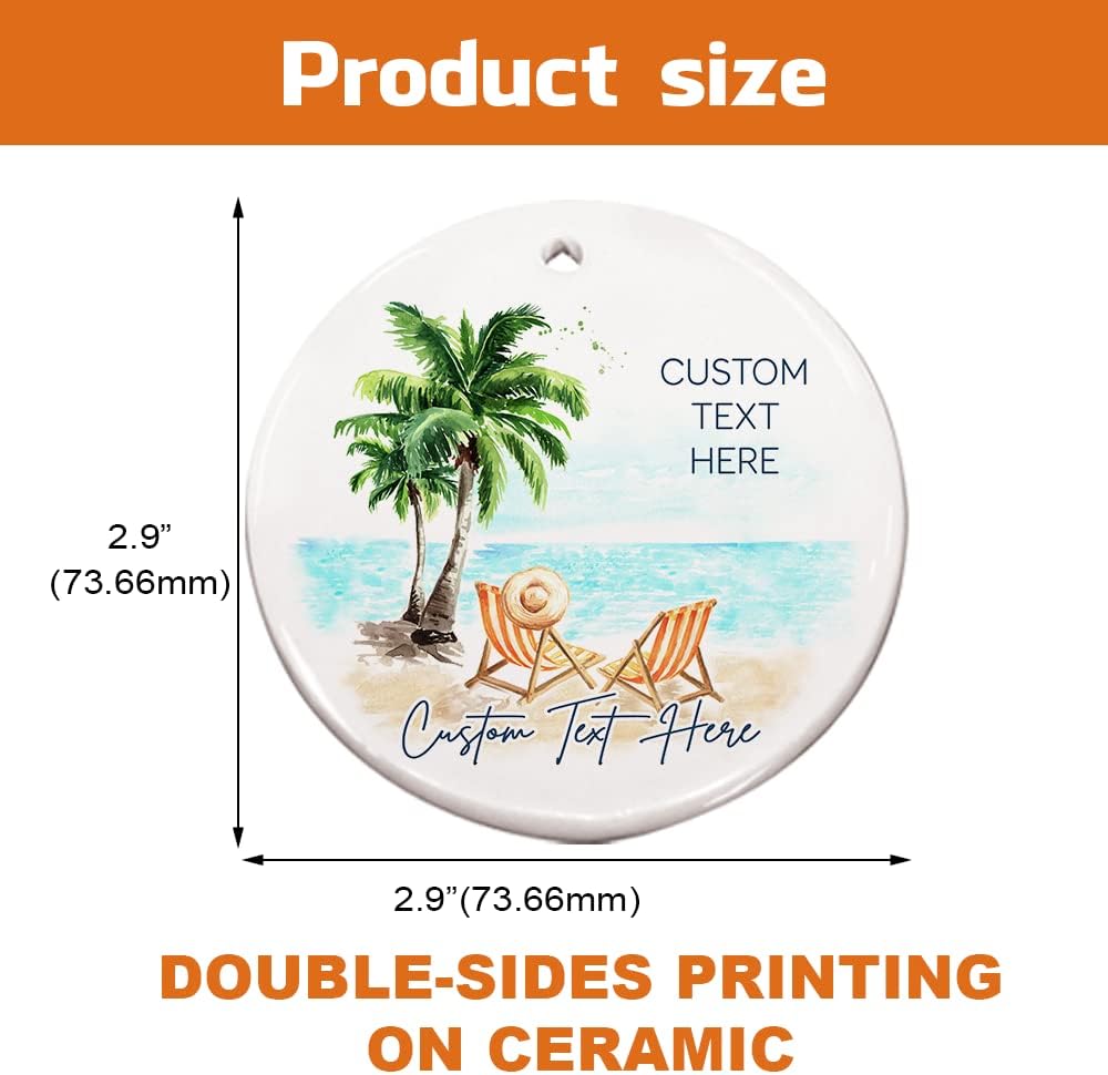 Adorno de Navidad personalizado para parejas en la playa, texto personalizado, bonito adorno de playa, vacaciones memorables, adorno de playa de