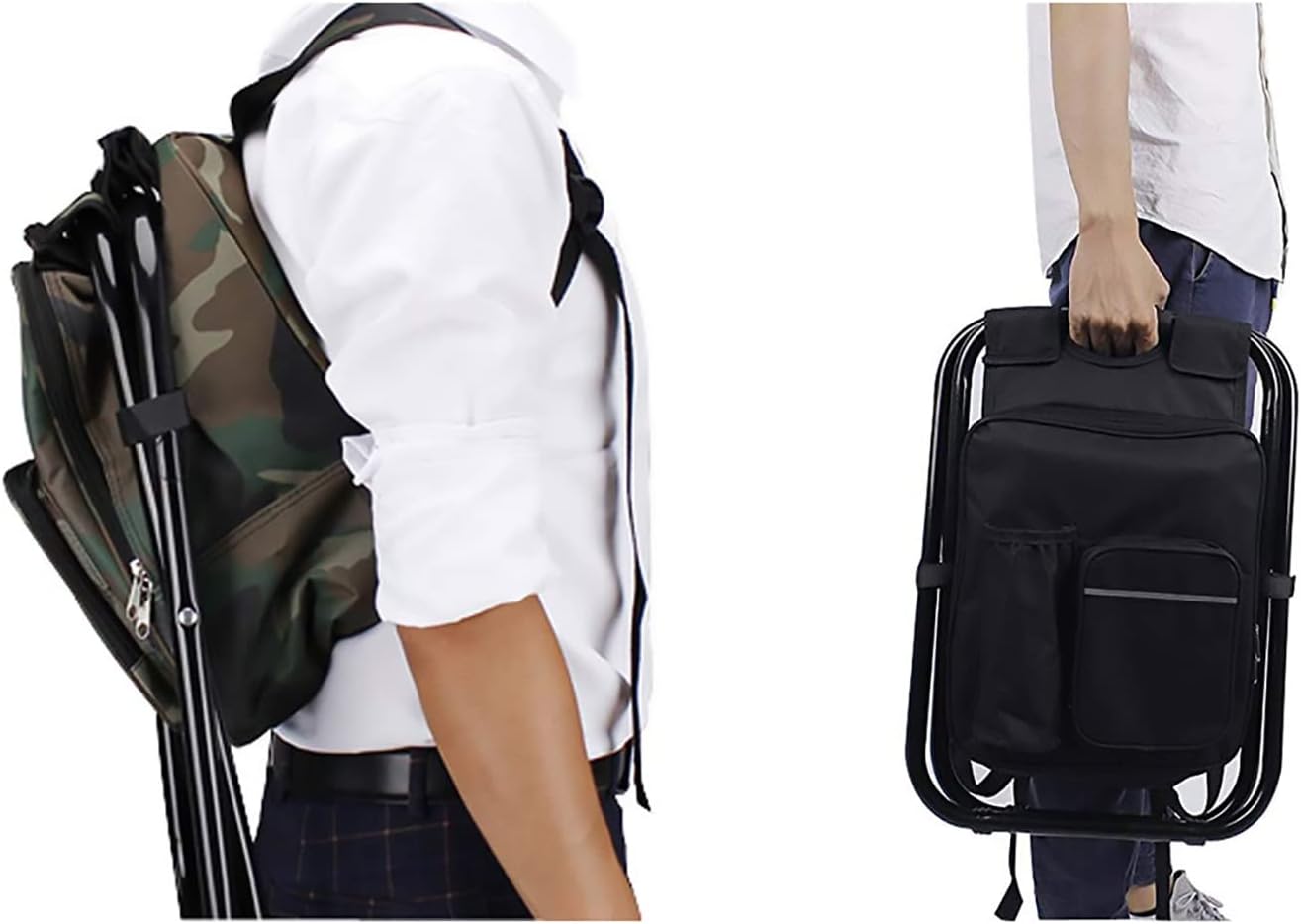 HANERDUN Mochila enfriadora 3 en 1, silla de pesca plegable, silla portátil con bolsa enfriadora de tela, silla enfriadora de lados suaves para