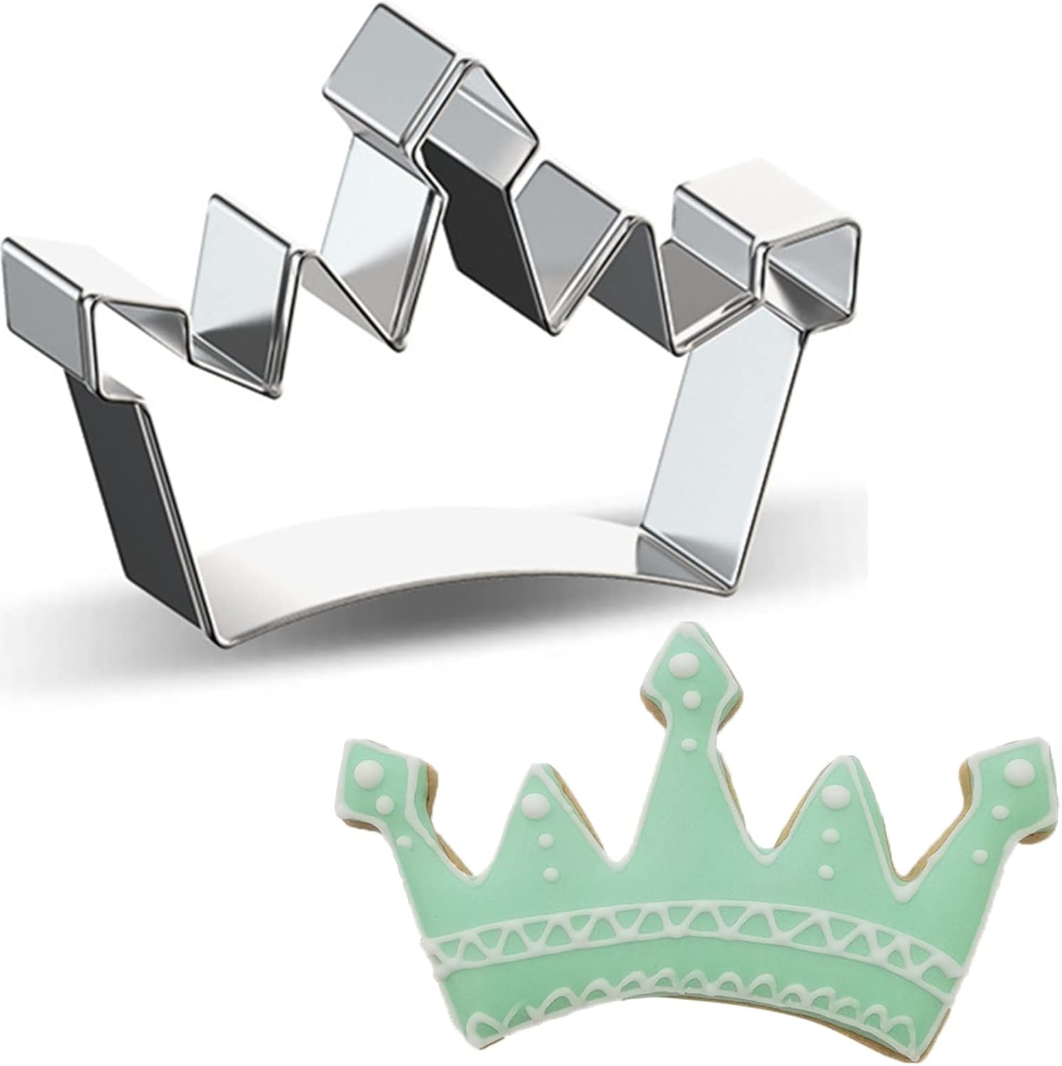 Cortador de galletas en forma de corona de gran tamaño, cortador de galletas de acero inoxidable para reinareypríncipeprincesa, 4.4 pulgadas (modelo