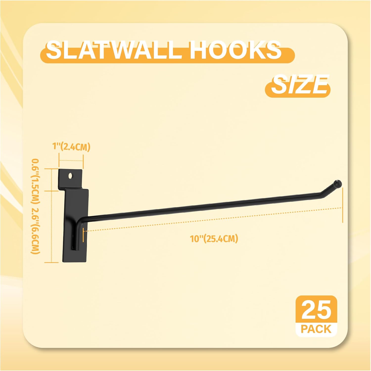 Ganchos de pared negros de 10 pulgadas, 25 piezas, accesorios de pared de listones resistentes, colgador de herramientas de pared de listones