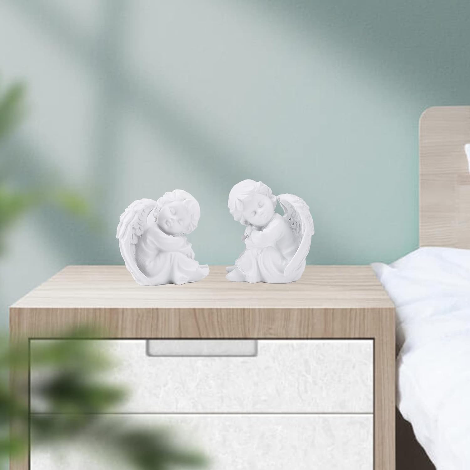 Un par de querubines durmiendo estatua de resina blanco ángulo estatuilla bendiga a las familias decoración del hogar Escultura de querubín