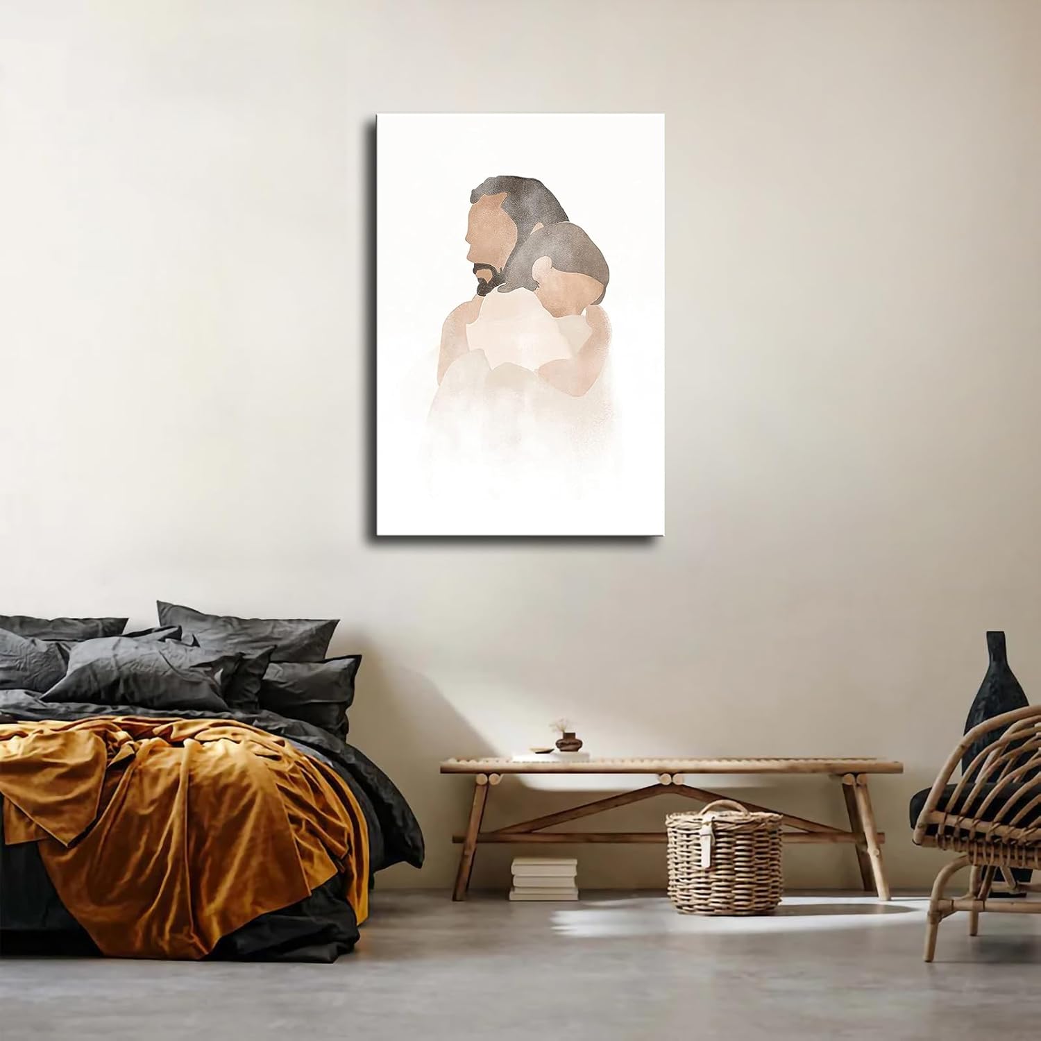 Póster de acuarela de Jesús cristiano sosteniendo un niño, retrato abstracto de Jesús para sala de estar, oficina, póster moderno para decoración de