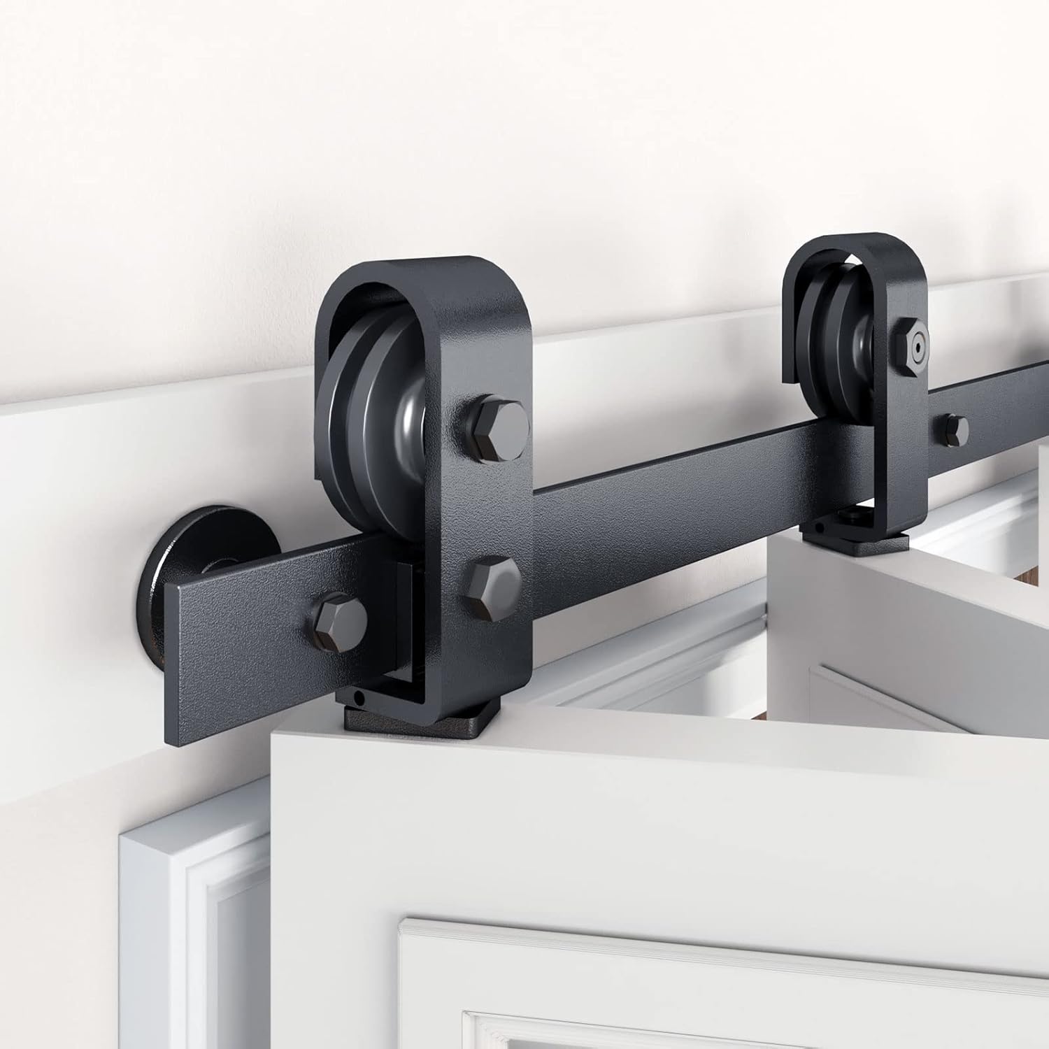 EaseLife Kit de riel de 48 pulgadas para puerta corredera de granero biplegable para 2 puertas de armario, rodillo de montaje superior, resistente,