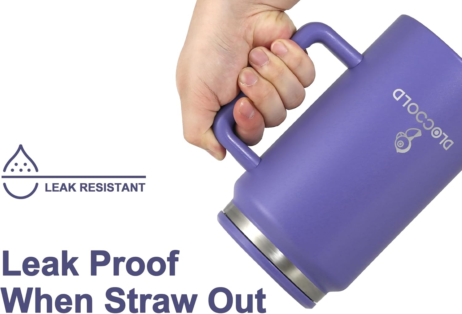 DLOCCOLD Vaso de 50 onzas con asa y tapa con popote, jarra de viaje grande aislada de acero inoxidable con asa, botella de agua reutilizable de
