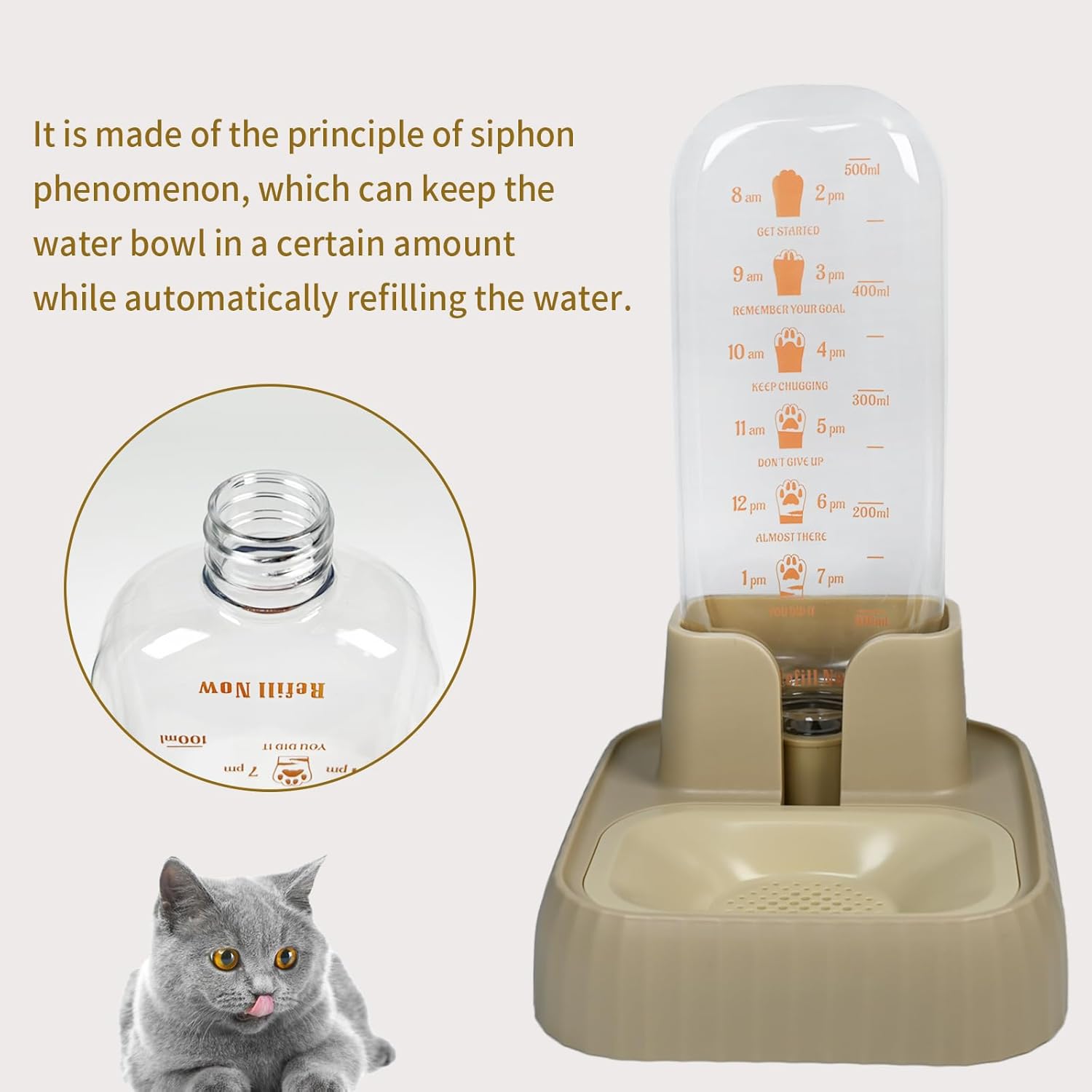 Cuenco de agua por gravedad para gatos, dispensador de agua para mascotas, dispensador automático de agua para gatos, 16.9 fl oz, dispensador de