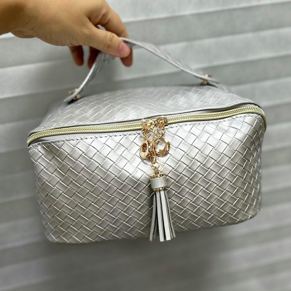 Bolsa de cosméticos plana de viaje de gran capacidad, actualización 2023 de triple capa, bolsa de cosméticos para todo, bolsas de maquillaje
