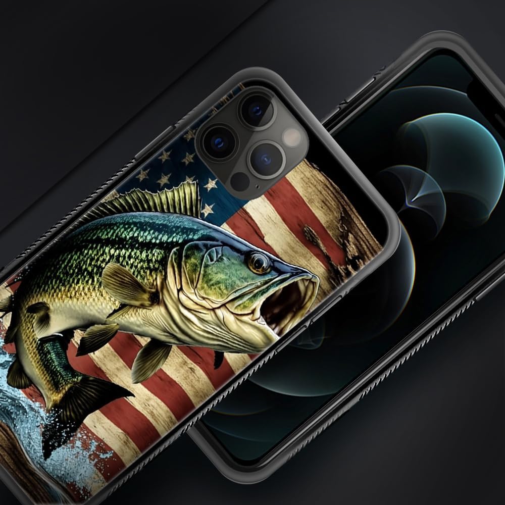 Funda compatible con iPhone 11, funda clásica con diseño de bandera de madera estadounidense de peces para iPhone 11, para hombres y mujeres, diseño