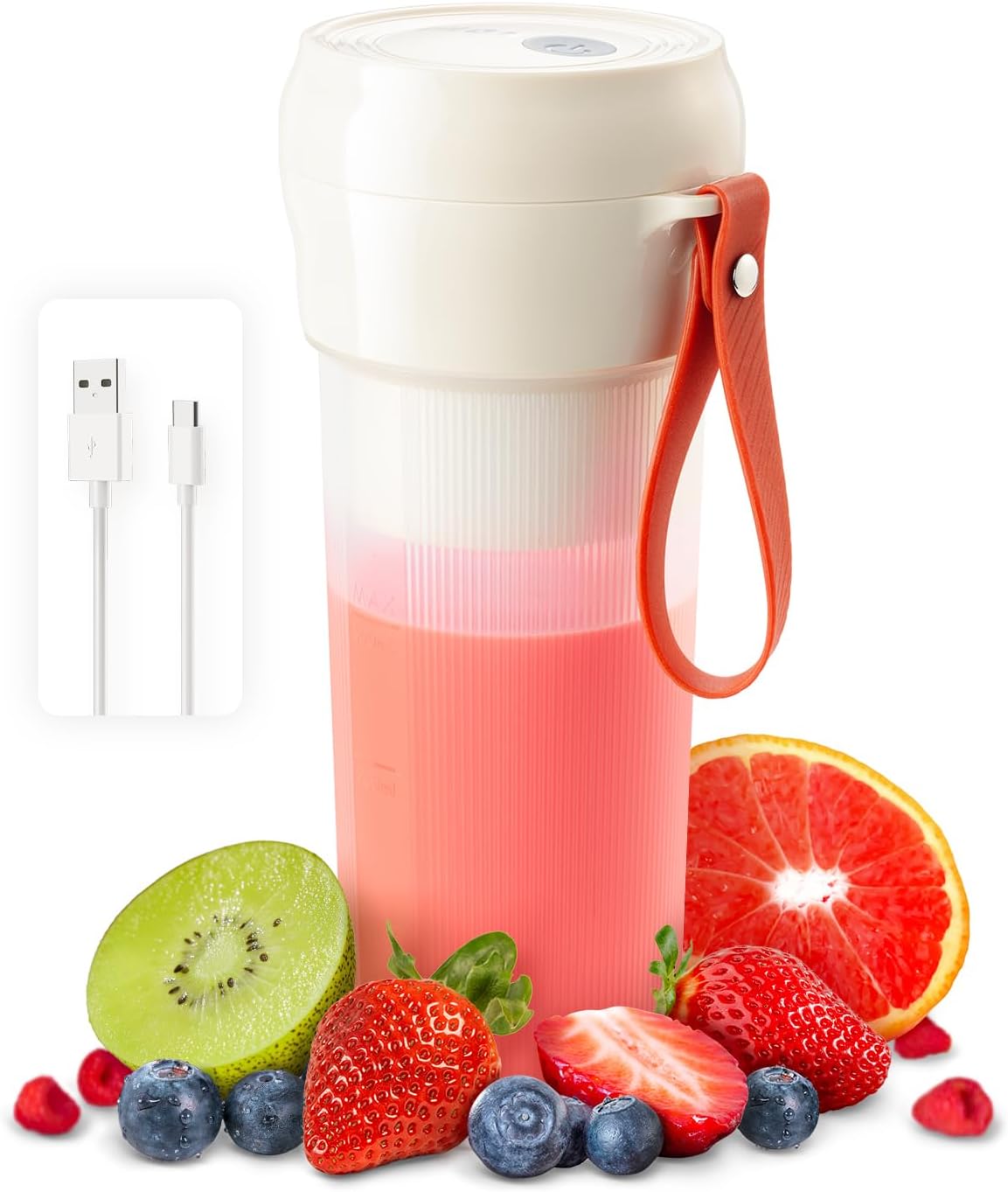 Licuadora portátil, licuadora portátil inalámbrica recargable para batidos y licuados, mini licuadora sin BPA de 10.5 onzas, 30 vatios, taza de
