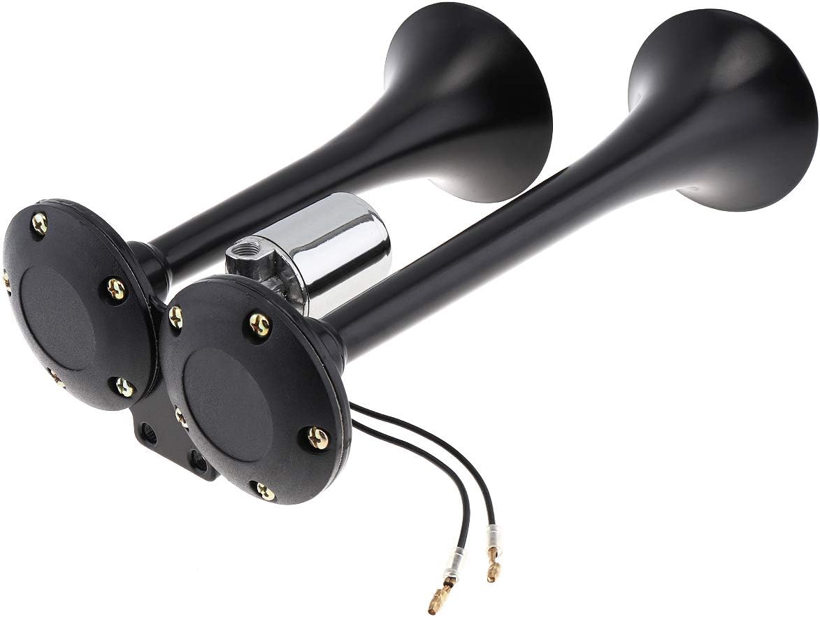 DriSentri 12V24V 178db Super Loud Negro Dual Trompeta Car Air Horn para coches, camiones, barcos