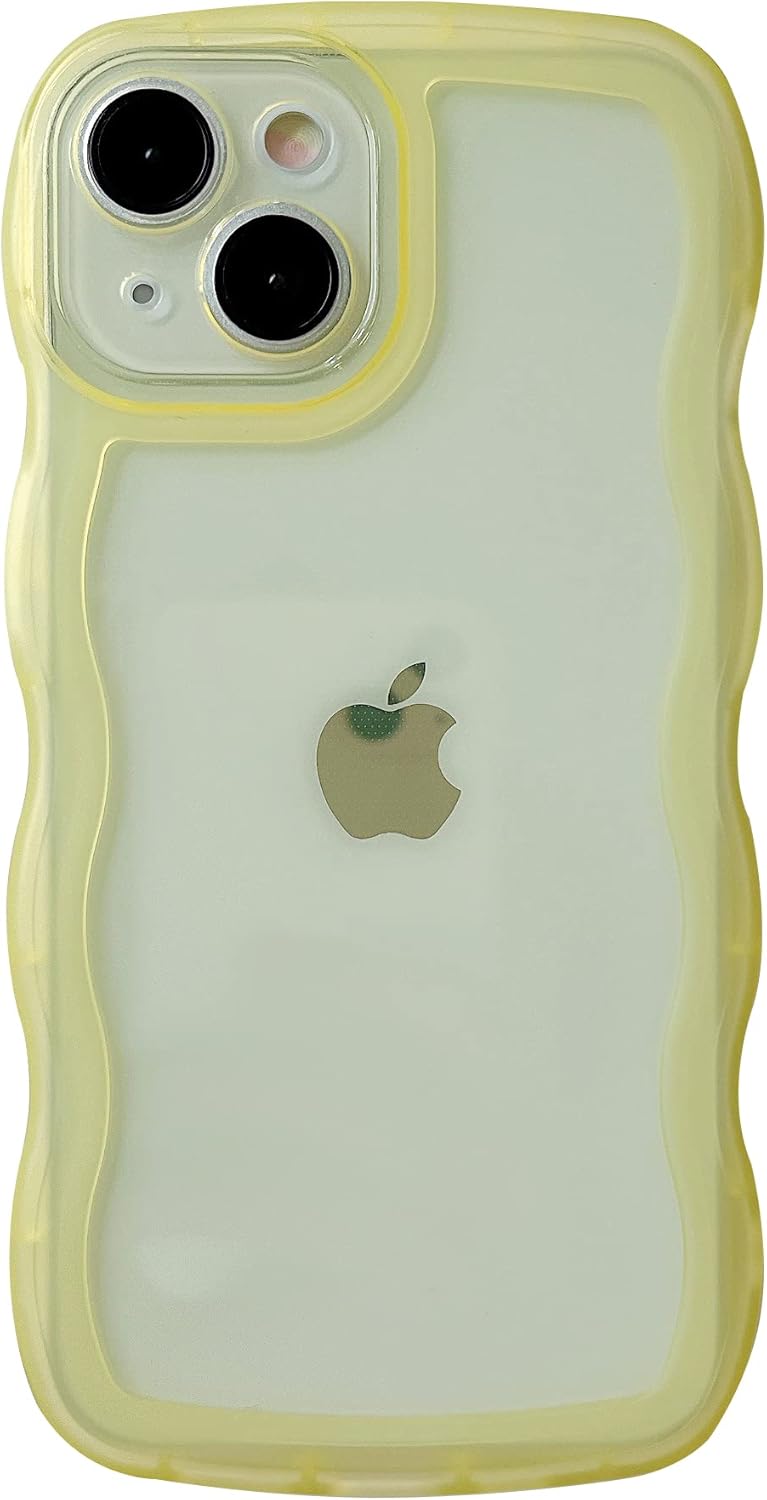 Caseative Marco de onda rizada de color sólido transparente suave compatible con iPhone (amarillo, iPhone 14)