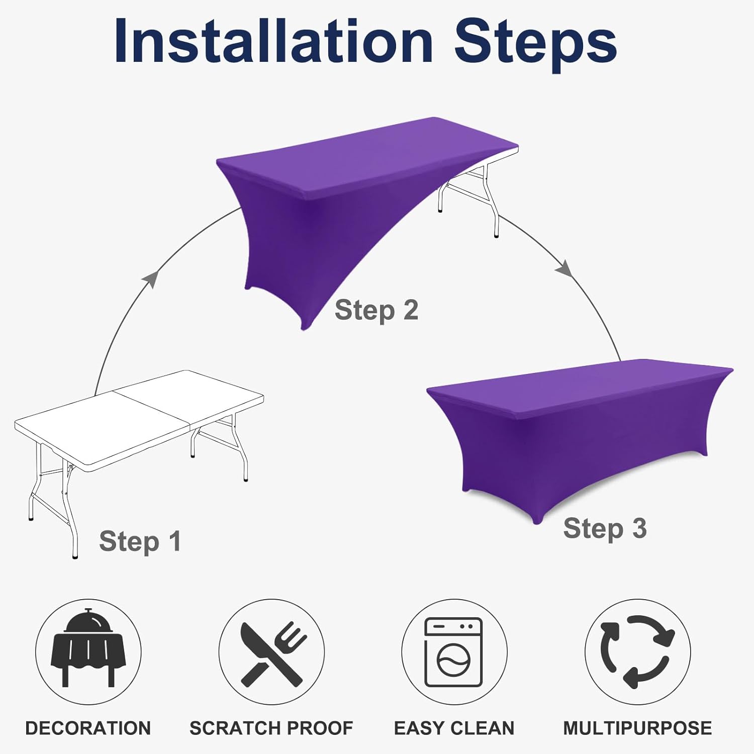 Abccanopy – Mantel de licra de 1.83 m para mesa Mantel de poliéster de más de 30 colores, de licra, elástico y decorativo, Poliéster, Púrpura