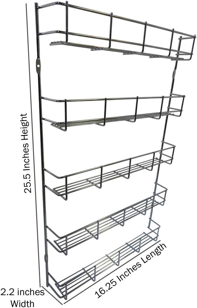 Evelots Estante de especias para puerta de despensa que se adapta a hasta 40 tarros, organizador de puerta de despensa de 5 niveles para colgar o
