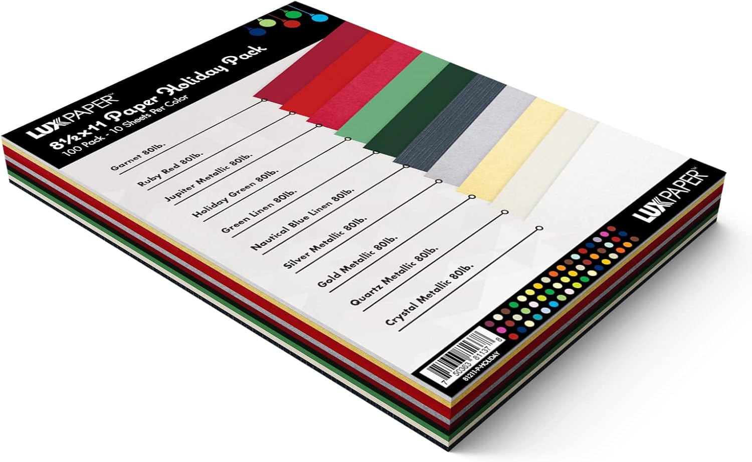 LUXPaper Paquete variado de papel de 8.5 x 11 pulgadas  Tamaño carta  Varios colores festivos  Texto de 80 libras  100 unidades